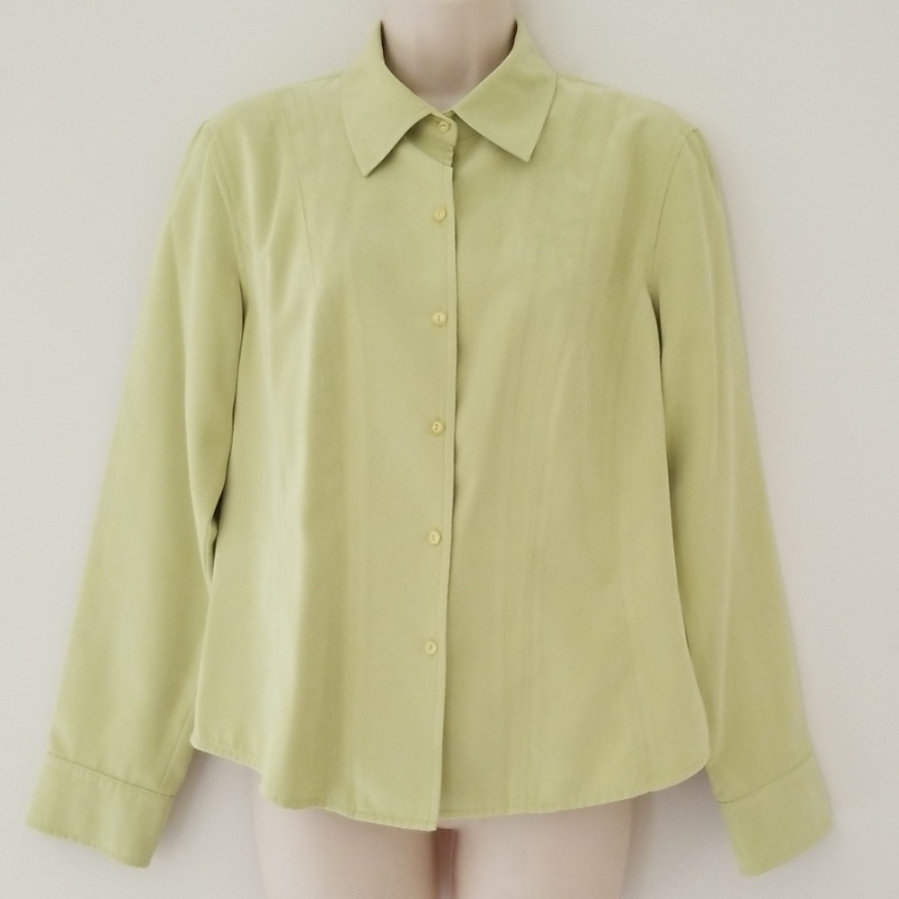 Talbots Petites Womens Chartreuse Blouse Size M - Picture 8 of 8